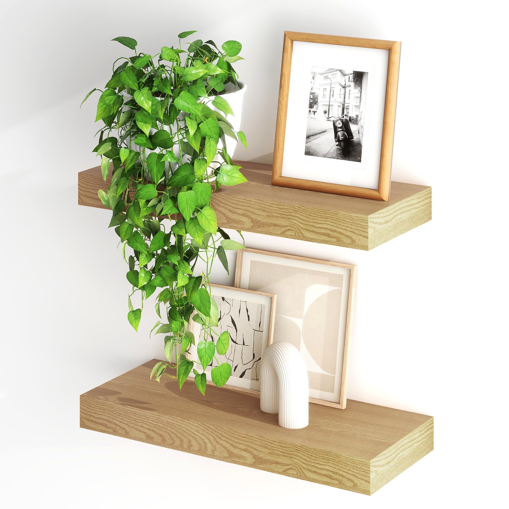 Fun Memories Floating Shelves for Wall, 20Inch Floating Shelves Set of 2, Hanging Shelf with Invisible Brackets, Wood Shelves for Living Room, Bedroom