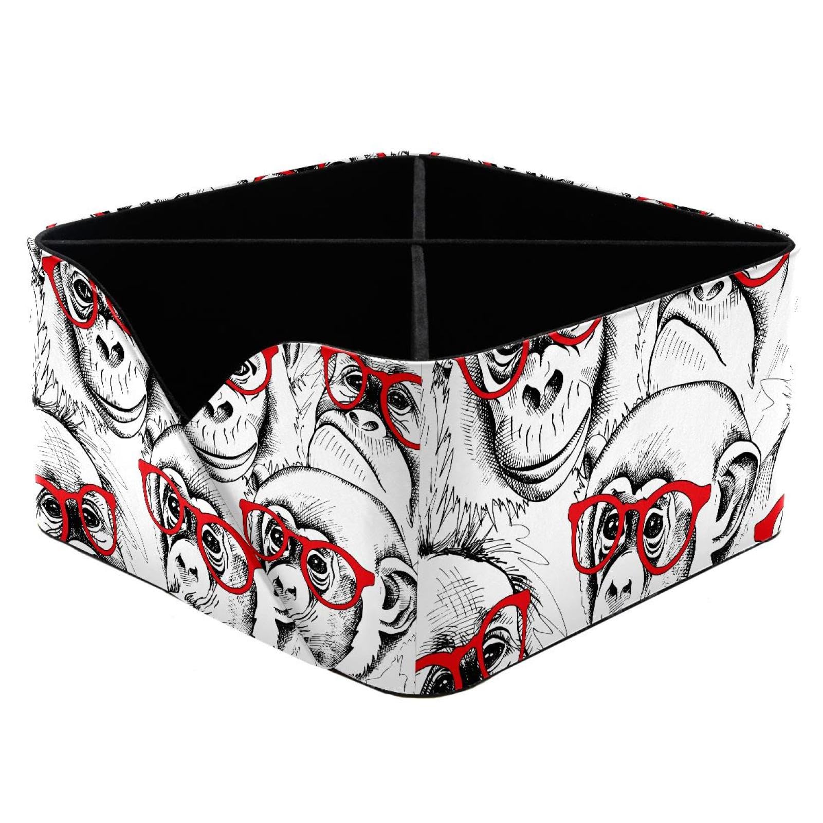 KengjuTesu Monkey Portraits in Red Glasses Pattern Desktop Organizer Pen Holder, Rectangular Pencil Cup for Office, Study and Makeup Stations