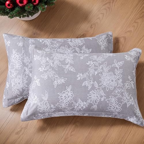 Miniatura 10 de FADFAY Juego de funda de edredón reversible, tamaño individual XL, vintage, floral, 100% algodón, ultra suave, gris y blanco, con cierre de