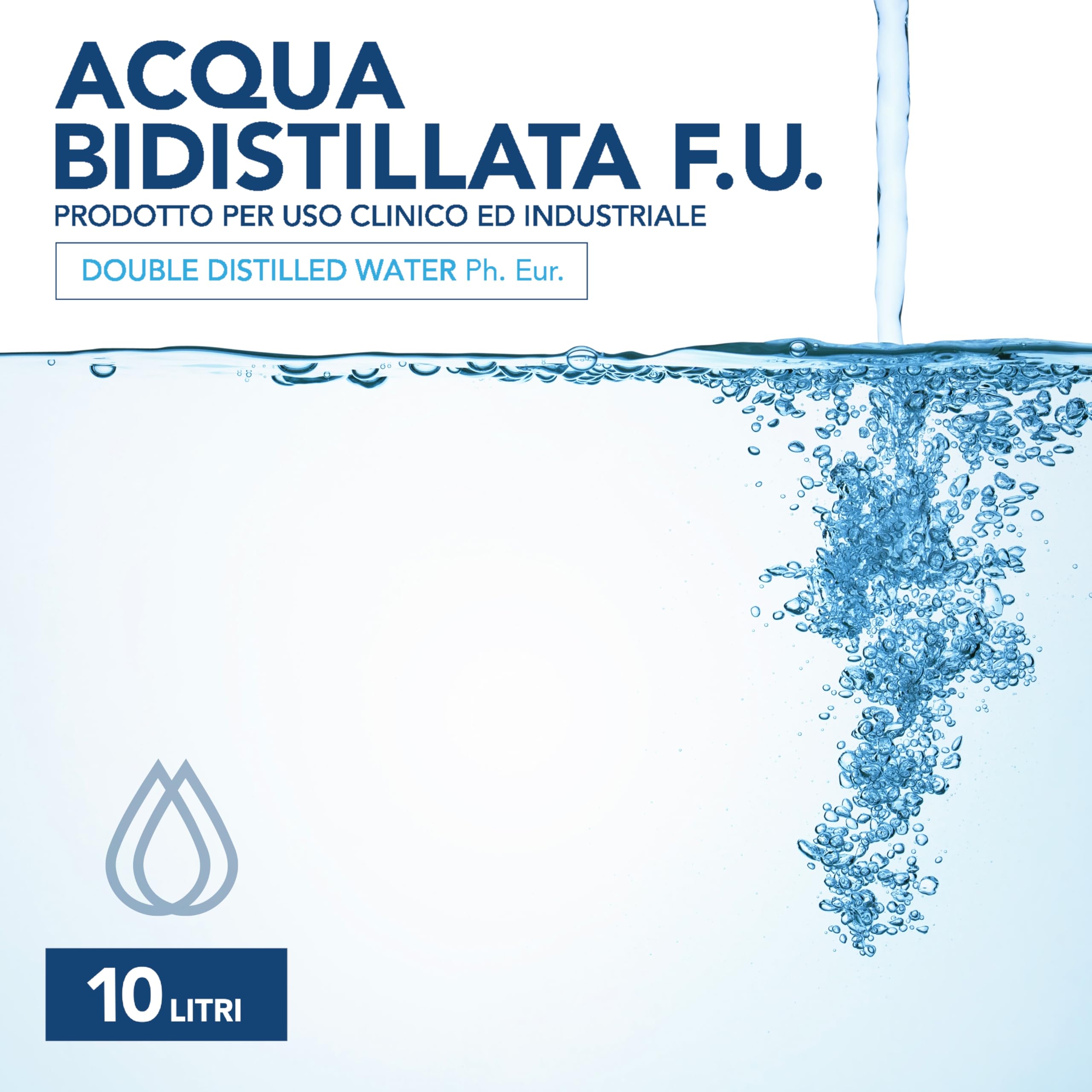 AIESI® Acqua Bidistillata F.U. pura (10 litri) per uso clinico ed industriale, Distillata due volte, Demineralizzata, Made in Italy