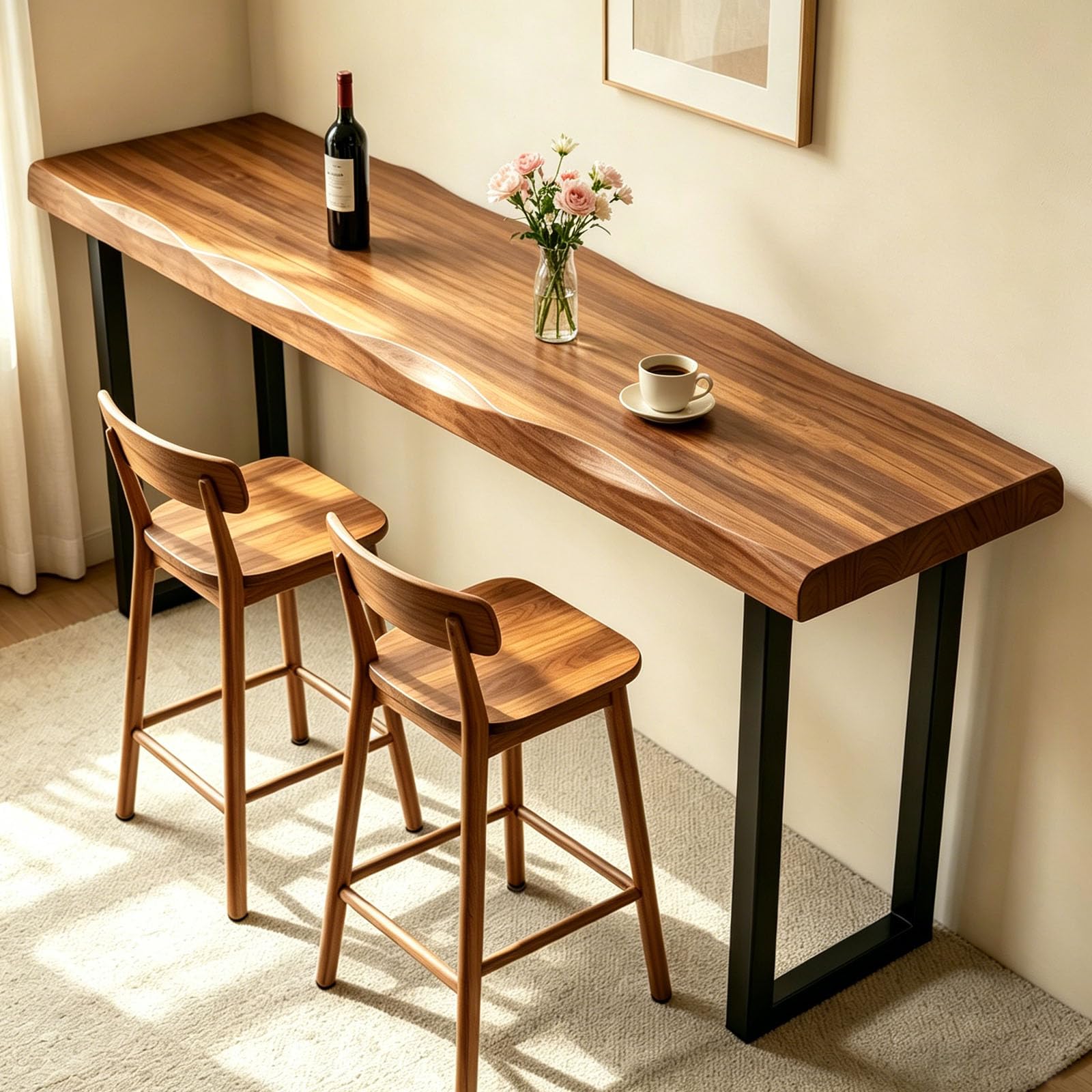 Photo 1 of Dawselod Bar Height Table Long Bar Table Solid Wood Farmhouse Bar Table Industrial Long Bar Height Table for Kitchen Coffee Shop, Pub, No Stool (Natural Wood Color, 78.8" L x 17.7" W x 41.3" H)