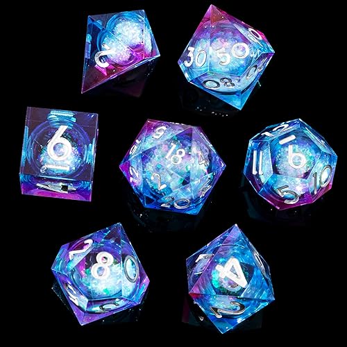 Miniatura 6 de YEMEKO Juego de dados DND hechos a mano con núcleo líquido, bola de arena movediza, 7 accesorios para Calabozos y Dragones, dados de resina