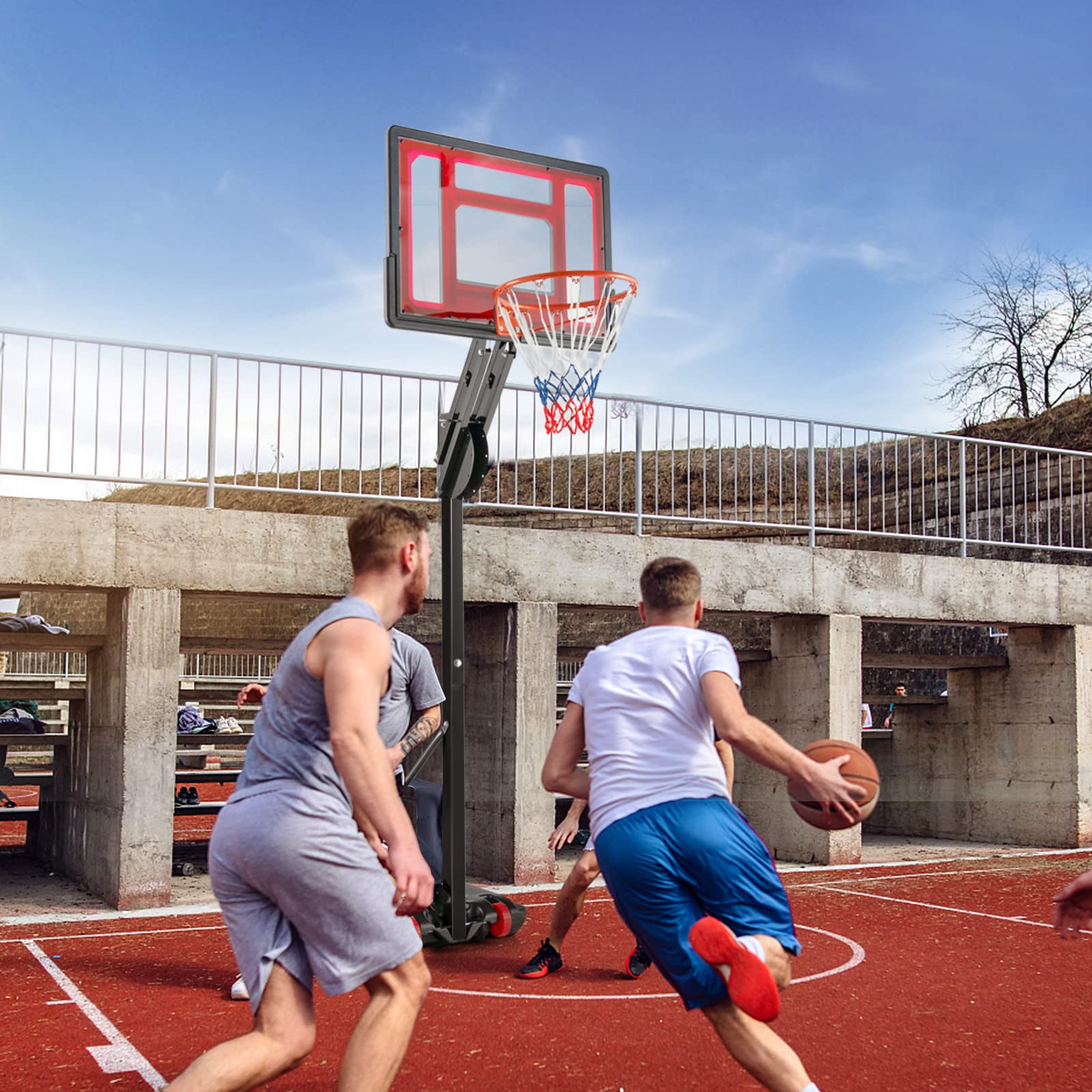 COSTWAY Panier de Basketball sur Pieds avec Hauteur Réglable de 1,55 à 3,1 m, Support de Basketball Portable avec Panneau Arrière en Pet, Base Stable, Intérieure Extérieure pour Enfants et Jeunes
