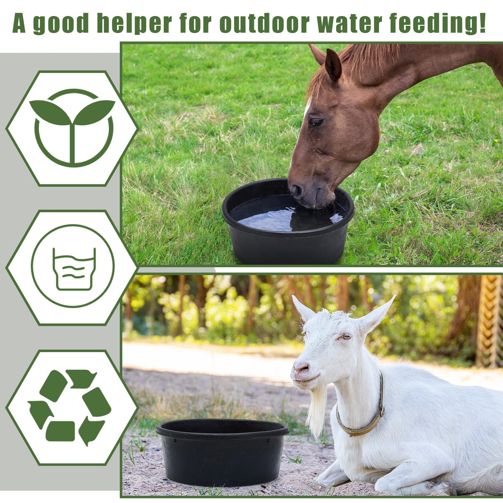 Sadnyy 4 Pcs Rubber Feeder Pan, 4 Quart Rubber Feed Pan Utility Horse Feed Bucket Rubber Dog Bowl Horse Feeder for Cats Dogs Goats Horses Chicken Dust Bath Container Animal Feeding, 10.6 x 4.1 Inch