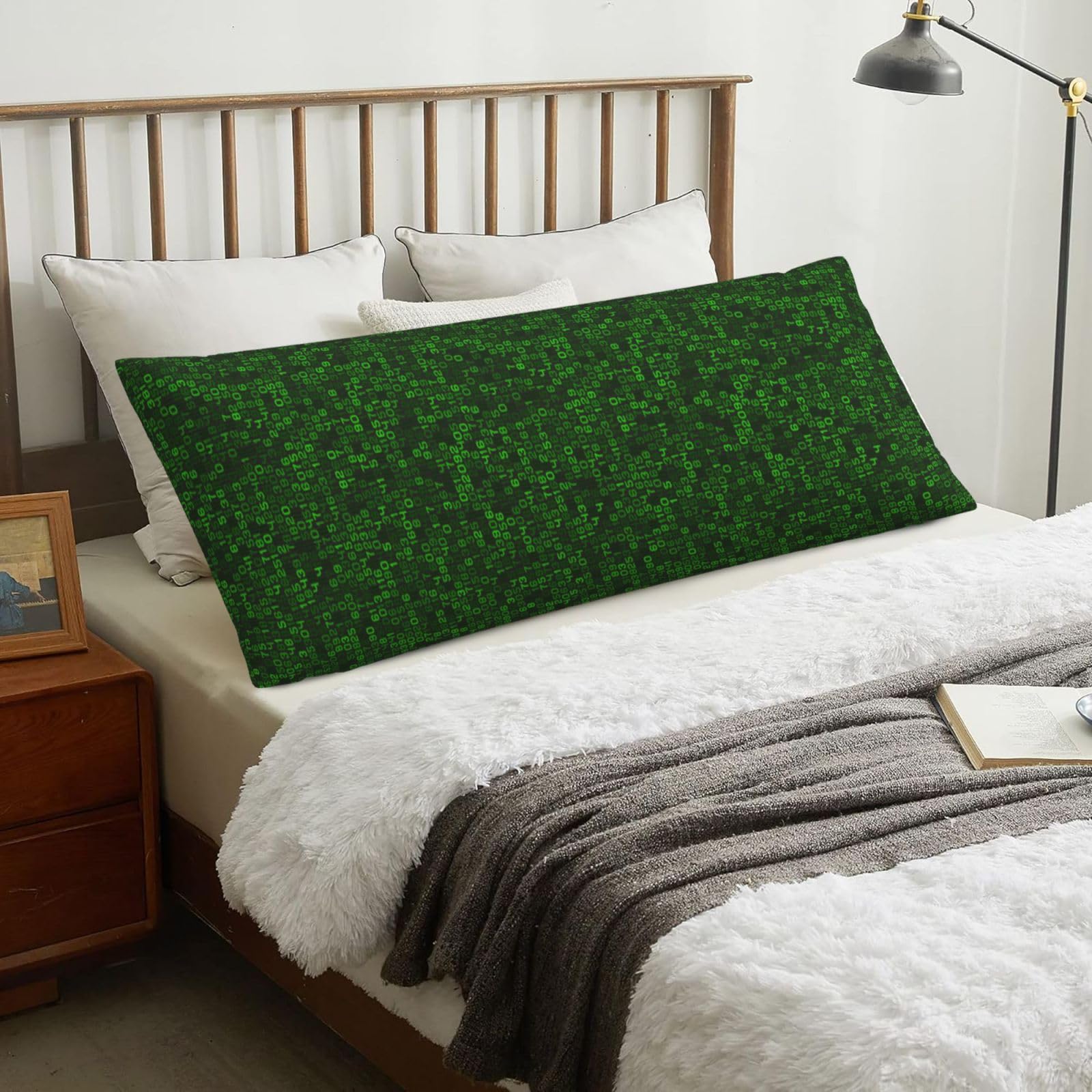 Programmer Green Decimal Computer Code, Body Pillow Cover with Zipper,Long Body Pillowcase 20 x 60 in