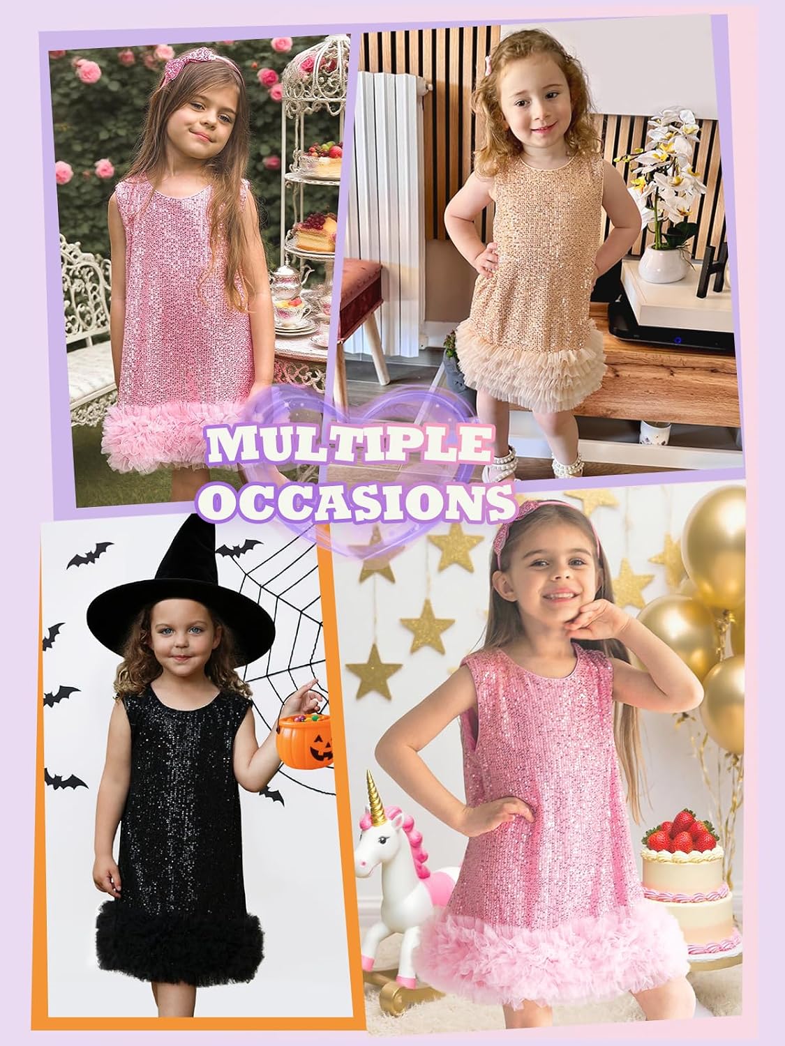 Miipat Toddler Girls Sequin Dress Sparkly Gown Party Dresses Little Kids A-Line Velvet Dress