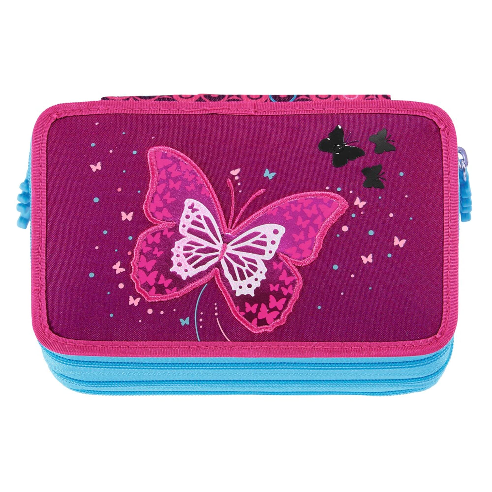 Step by Step XXL-Mäppchen Flash „Shiny Butterfly“, 43-teilig, grau/grün, mit Leuchteffekt, mit Schreibutensilien vorbestückt, für Mädchen ab der 1. Klasse