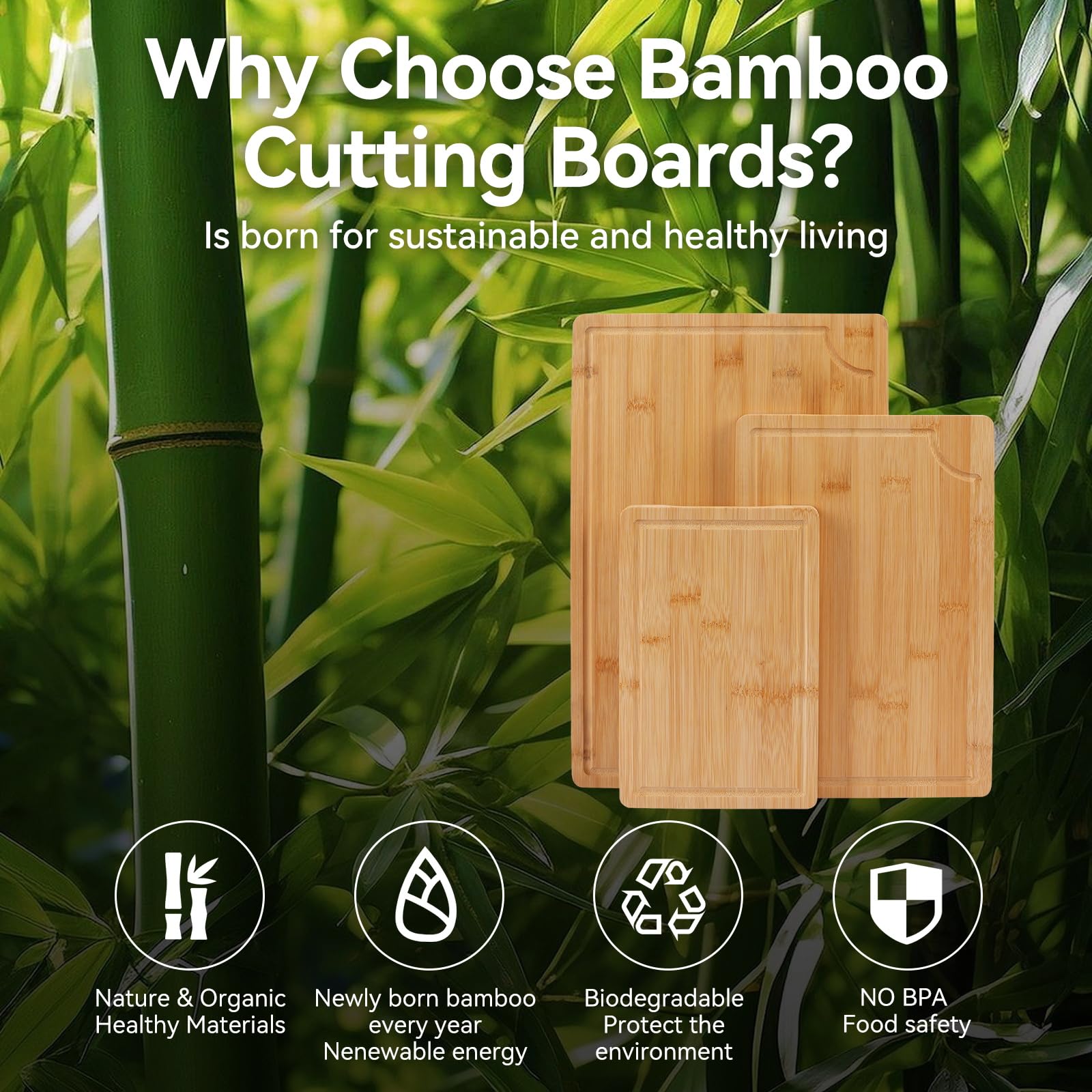 Juego de 3 Tablas de Cortar de Bambú para Carne, Jamón, Pan y Quesos