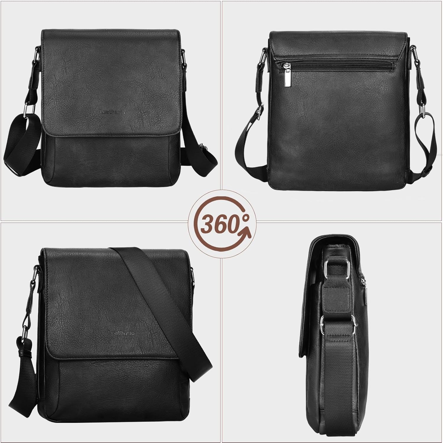 Leathario Men's Crossbody Bag, Vegan Leather, Shoulder Purse Side Sling Satchel, Small Messenger for Travel Work Daily - Image 9