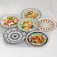 Vista 6 de Foraineam 8 platos de ensalada, platos de postre florales de porcelana de 8.5 pulgadas, coloridos juegos de platos redondos para almuerzo, ensalada