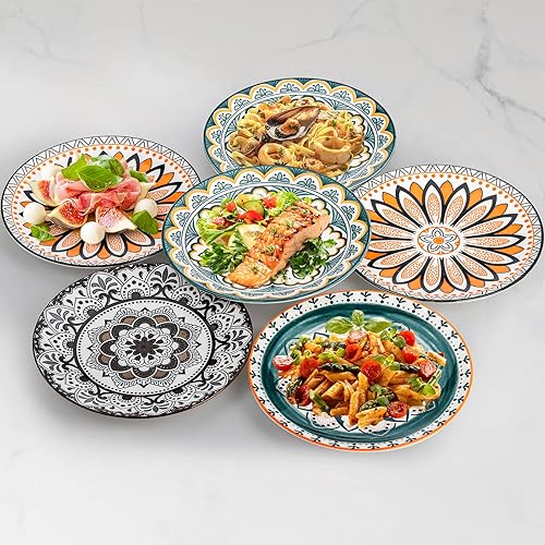 Miniatura 6 de Foraineam 8 platos de ensalada, platos de postre florales de porcelana de 8.5 pulgadas, coloridos juegos de platos redondos para almuerzo, ensalada,