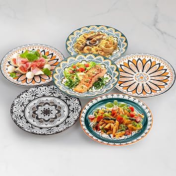 Foraineam 8 Pieces Salad Plates, 8.5 Inch Porcelain Floral Dessert Plates, Colorful Round Lunch Plate Sets for Appetizer Salad Fruit Snack, Dishwasher and Microwave Safe