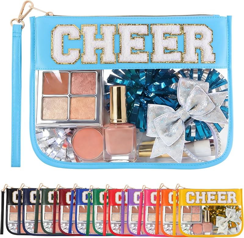 Necessaire de maquiagem retangular KYTACCU CHEER com letras de chenille, SKY BLUE, 1 unidade