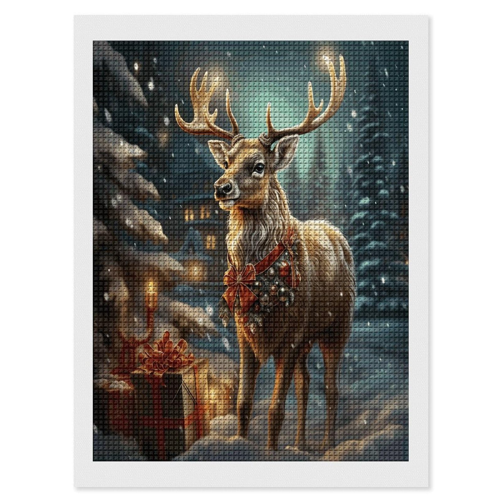 FodPand Christmas Gift Reindeer Diamond Painting Kit for Beginner Fun 5D DIY Crafts for Adults Diamond Art Kits Square Diamond Art Canvas Painting Gem Art Crafts for Home Wall Decor 12"x16"