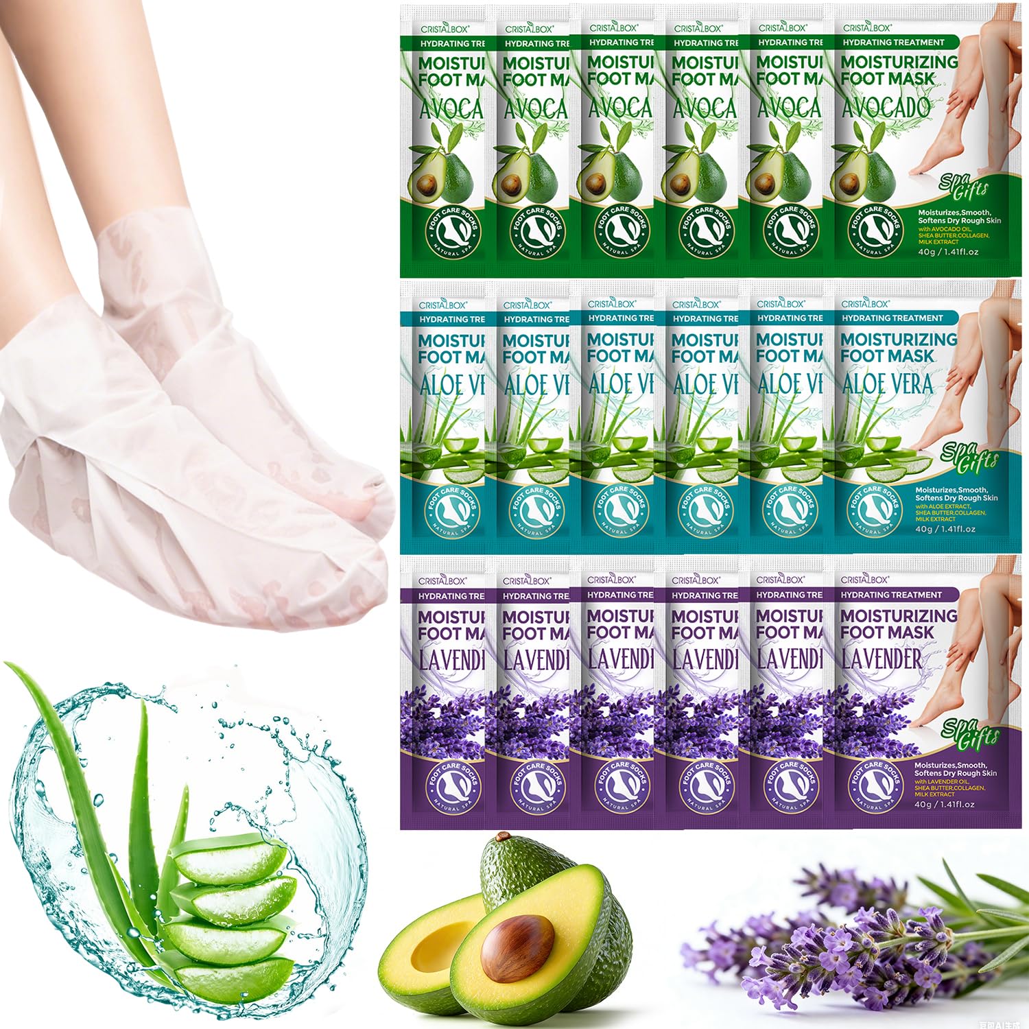 18 Pack Moisturizing Foot Mask, Hydrating Foot Masks for Dry Cracked Feet, Moisturizing Socks Dry Skin Moisturizer for Soft and Smooth Touch Feet, Foot Care Spa Gifts for Women Men Mothers Day Gifts