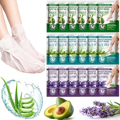 18 Pack Moisturizing Foot Mask, Hydrating Foot Masks for Dry Cracked Feet, Moisturizing Socks Dry Skin Moisturizer for Soft and Smooth Touch Feet, Foot Care Spa Gifts for Women Men Fathers Day Gift - 0.08 Fl Oz (Pack of 18)