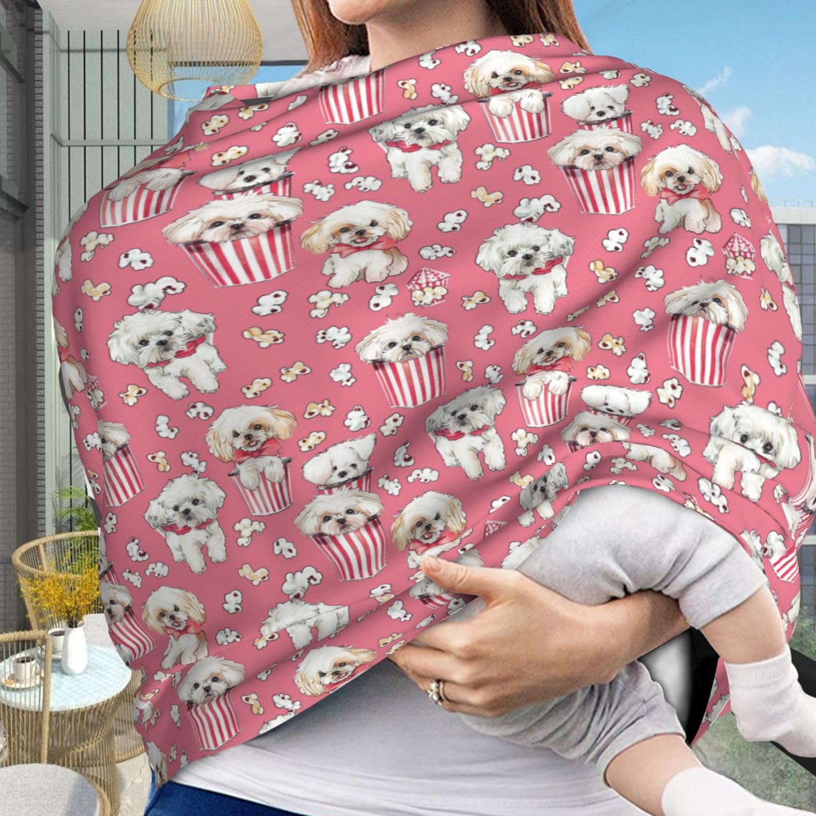 Muishi Popcorn Buckets and Dogs Baby Car Seat Covers Carseat Canopy Soft Infant Stroller Cover Nursing Breastfeeding Covers for Girls Boys Newborn