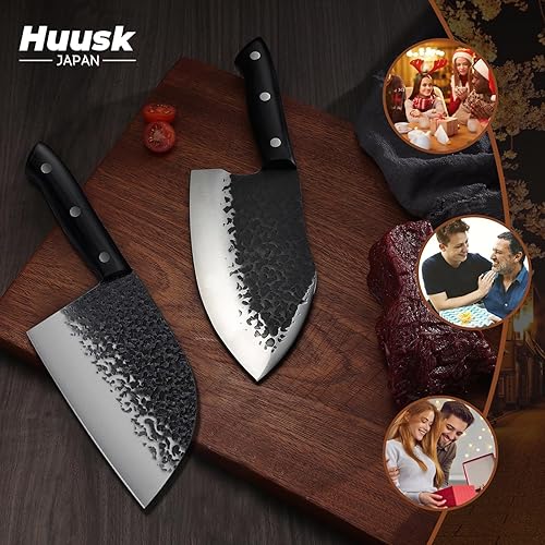 Miniatura 6 de Huusk Juego de cuchillos de cocina de 7 piezas, cuchillo japonés forjado a mano, cuchillo serbio y cuchillos de carnicero, cuchillos vikingos y