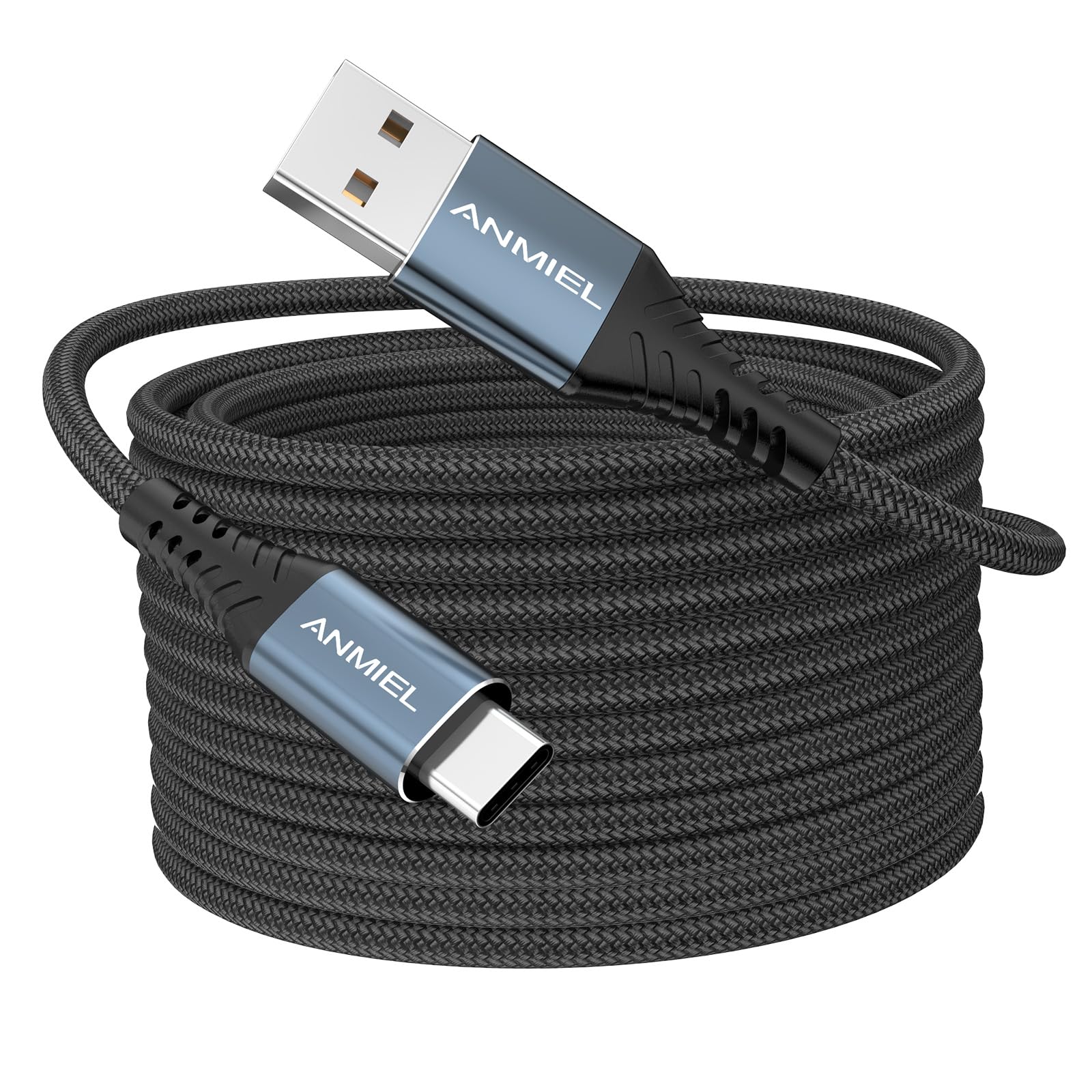 Extra langes USB-Typ-C-Schnellladekabel (7m),USB-C-zu-A-Schnellladekabel,kompatibel mit Samsung Galaxy S10,S9,S8 Plus, geflochtenes Typ-C-Ladekabel für Note 10,9,8,LG V50,V40,G8,G7 – Schwarz