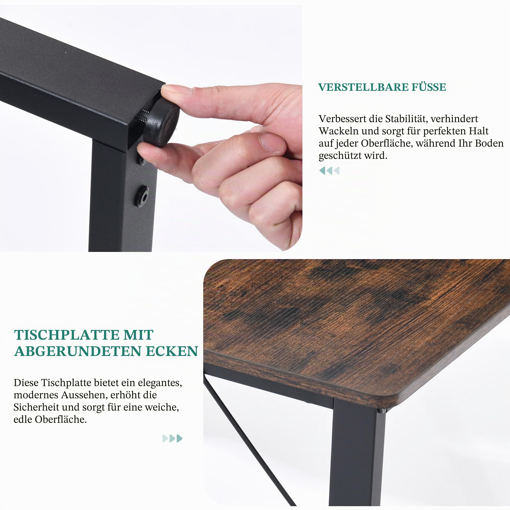 YITAHOME Esstisch mit Ablageflächen, 130 x 77,4 x 75/95 cm, stabiles Metallgestell, Industriestil, für Wohnzimmer, Küche, Rustikales Braun und Schwarz