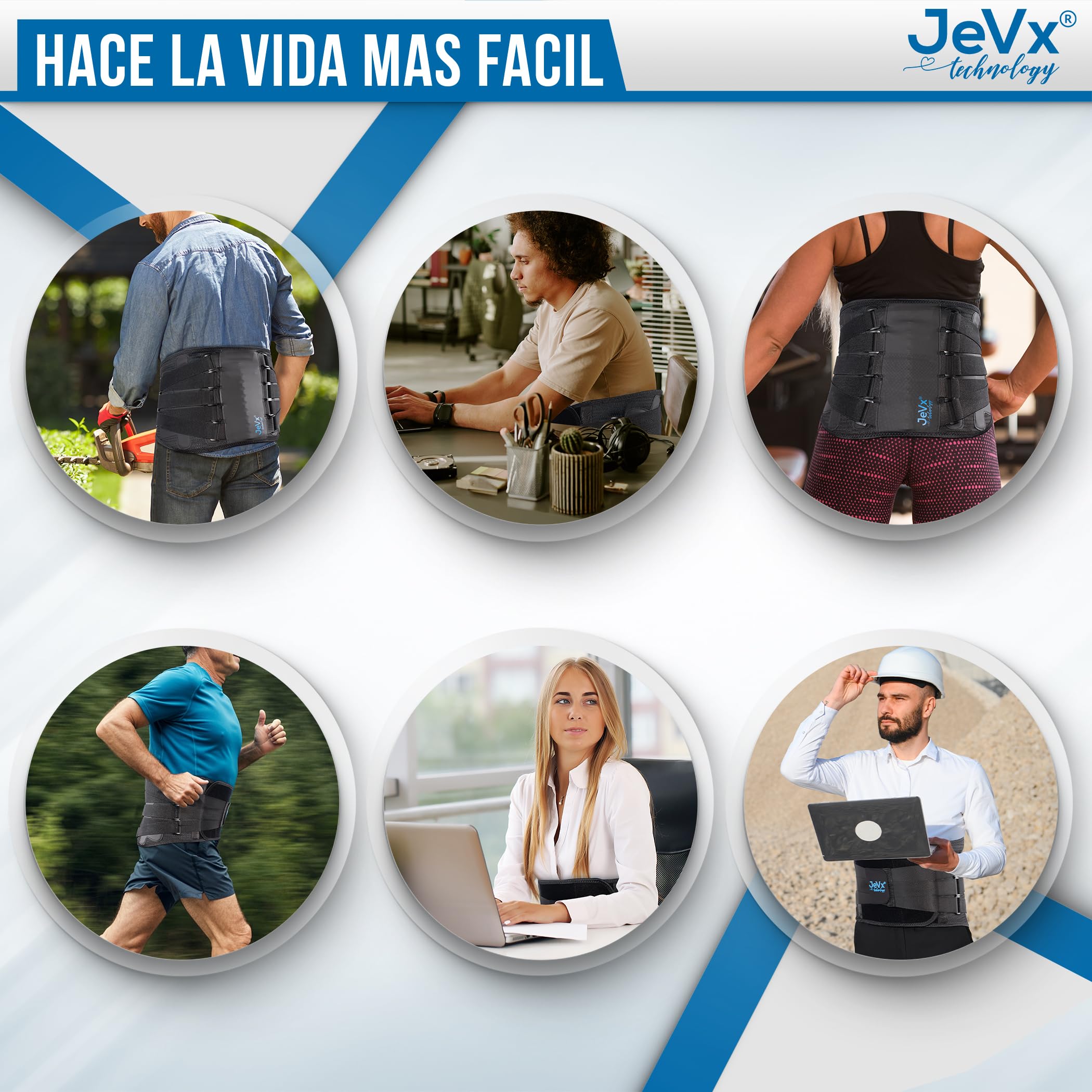 JEVX Faja Lumbar Hombre y Mujer Trabajo, con Soporte Biónico L | para Dolor de Espalda, Deportiva, Cinturon Abdominal Transpirable, Lesión de Columna, Deporte Ciatica