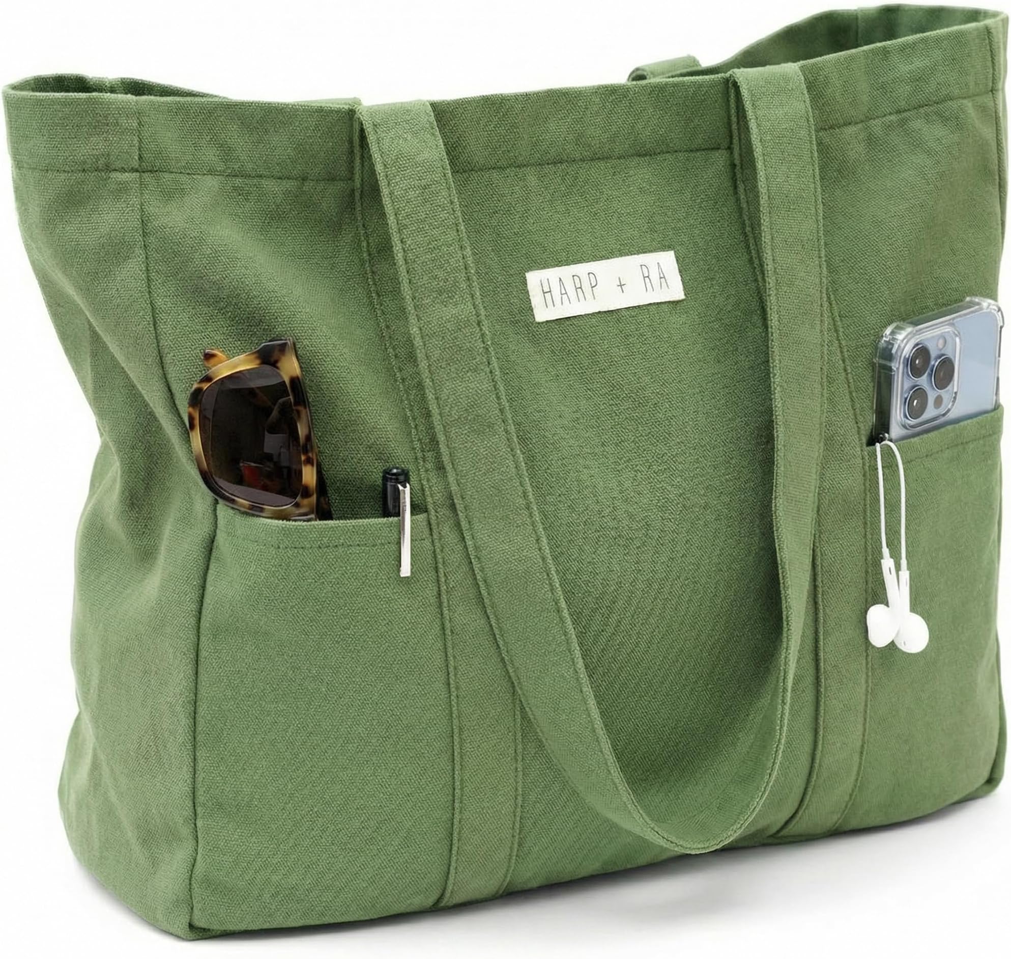 Harp and Ra Large Tote bag, Fashion meets sustainability with a reusable Organic Cotton Shoulder Tote with Handy Pockets