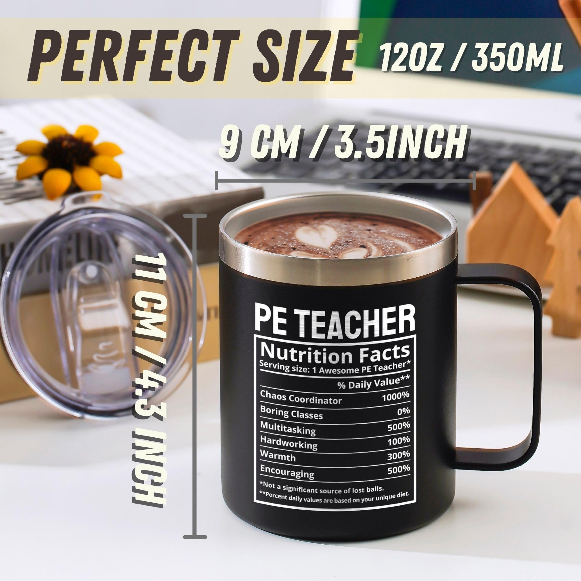 Onebttl PE Teacher Appreciation Gifts Coffee Mug for Men Women, 12oz/350ml Cup with Lid for Christmas, School End of Year