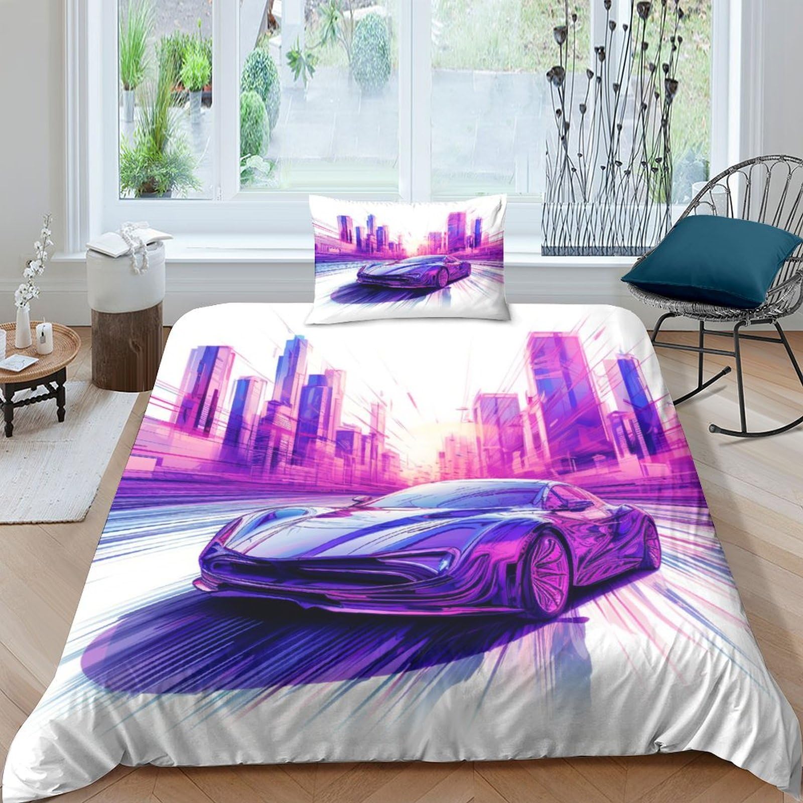 Parure de lit Speed Coureur 3D microfbre 135x200cm pour chambre d'enfant