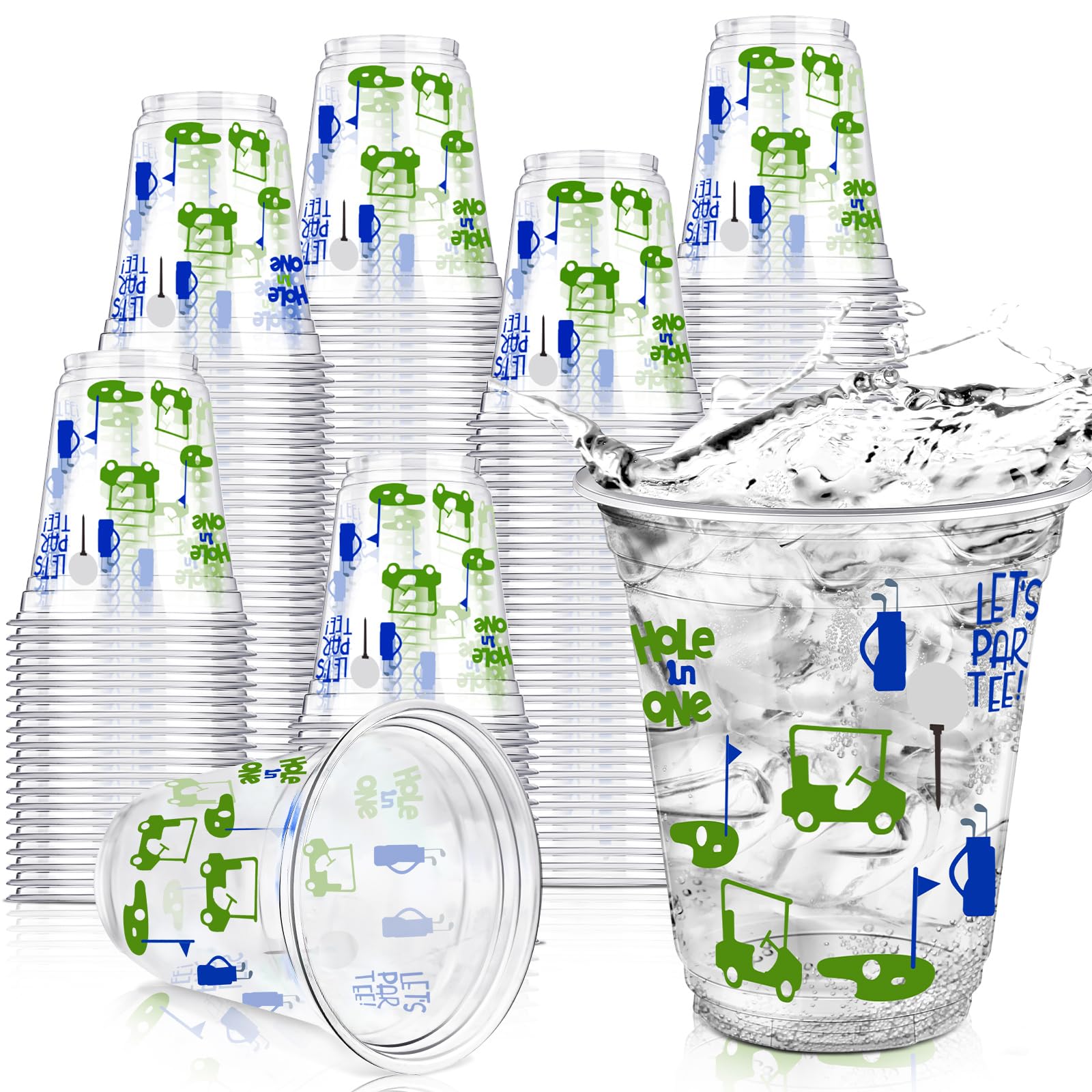 Qinyoung 100 Pcs Masters Golf Ball Party Supplies Bulk Clear Plastic Cups 12oz Disposable Let's Par-tee for Home Sports Golf Themed Birthday Bachelor
