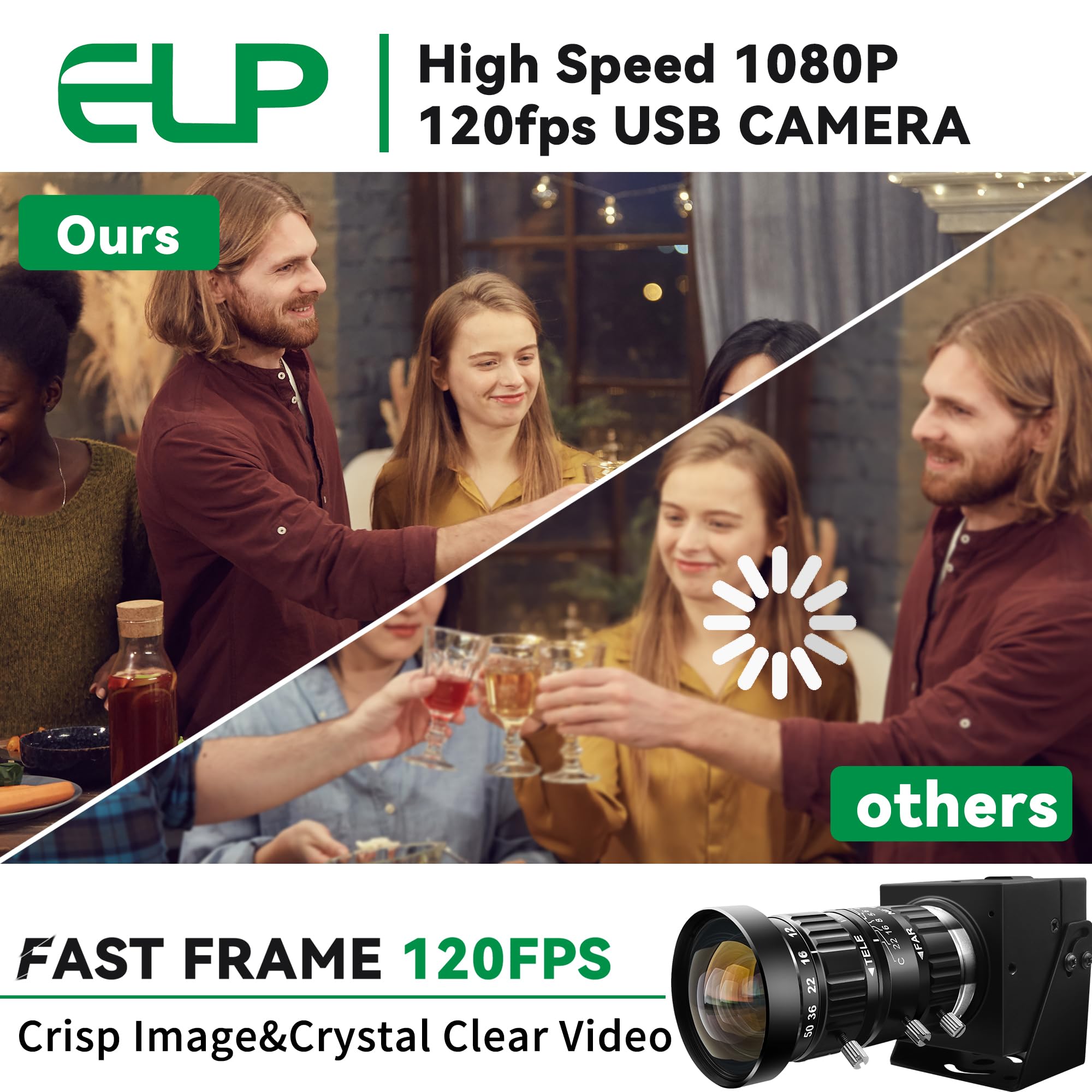 ELP 5-50mm 10X USB Zoom Camera 12mp Manual Zoom Webcam for Computer 1080P 120fps Variable Focus Lightburn Camera High Speed USB2.0 PC Cam Varifocal USB Security Webcamera for Video Conference