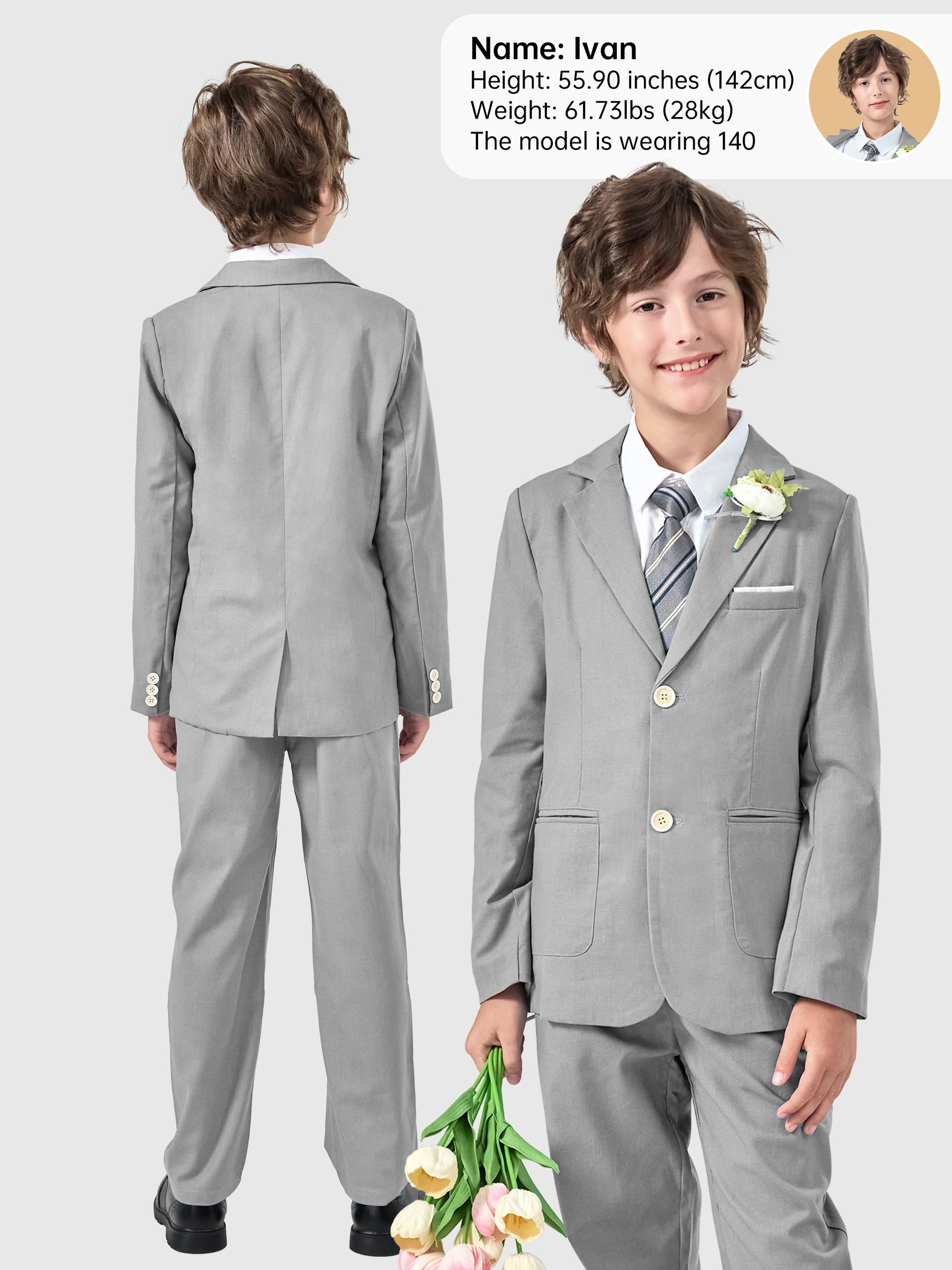 LOLANTA 2PCS Traje de Lino Boda Niño, Conjunto de Blazer y Pantalón Lino para PAJE Niños, Ropa de Bautizo Ceremonia Fiesta, Chaqueta+Pantalón