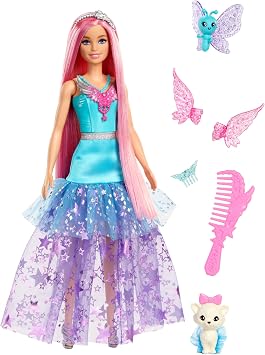 Barbie Doll with 2 Fantasy Pets & Dress, Malibu” Doll from A Touch of Magic, 7-inch Long Hair