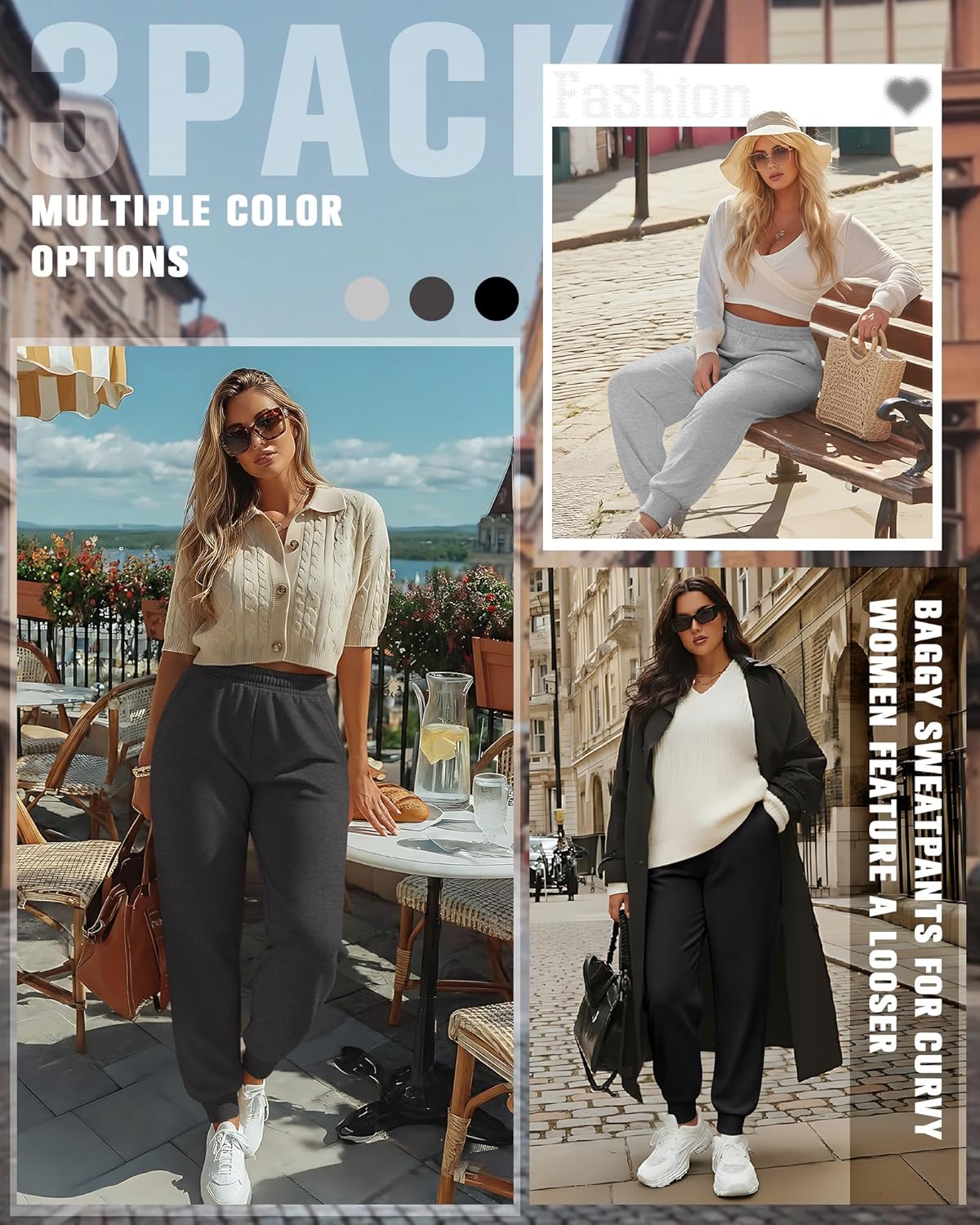 3 Pack Women's Plus Size Sweatpants Joggers Baggy Interior Drawstring Athletic Elastic Waisted Pants with Pockets - Image 3