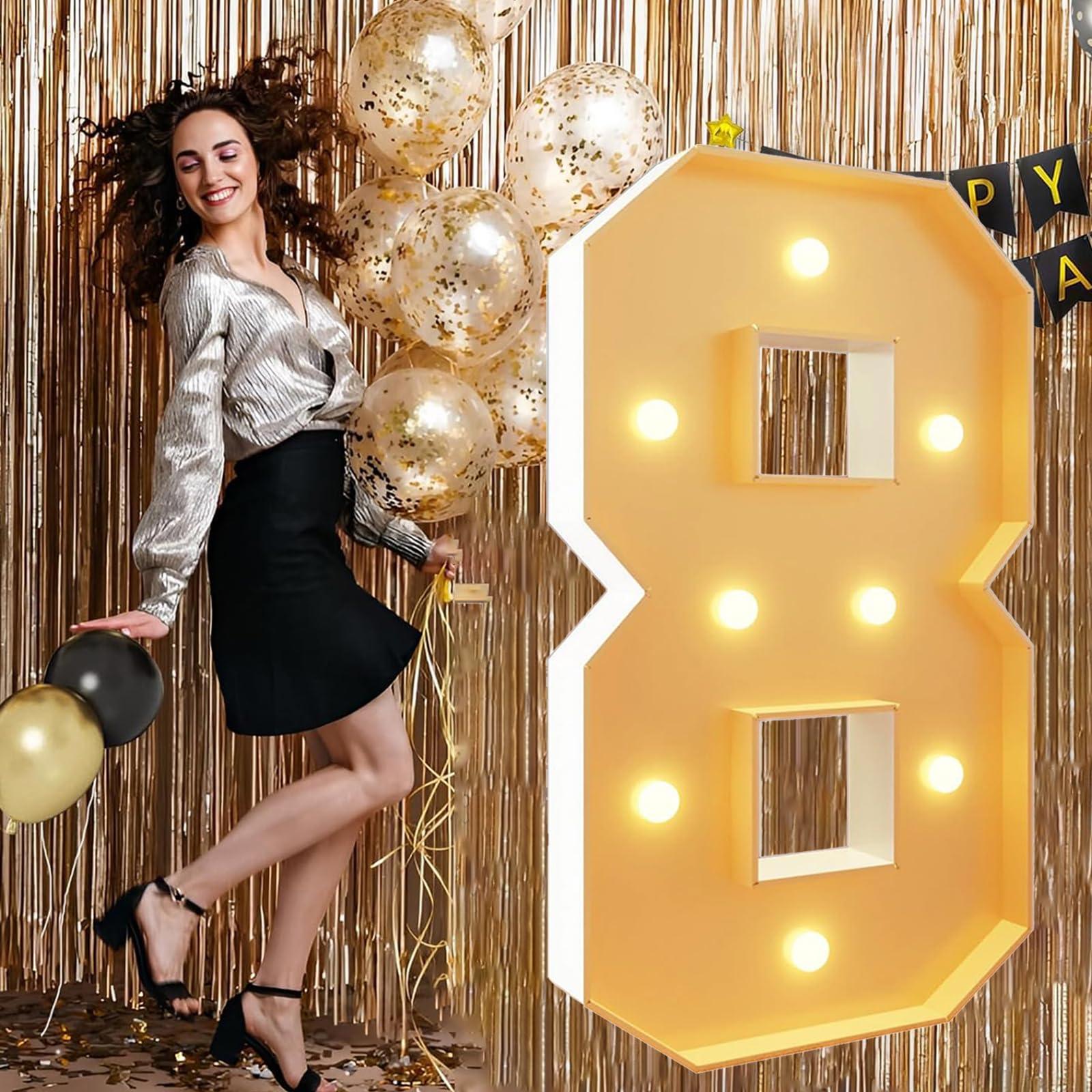 Marquee Numbers 120cm/4FT Mosaic Large Numbers 8 Giant Light Up Numbers for Balloon Pre-cut Foam Frame for 8th Birthday Party Wedding Backdrop Decoration Anniversary Decor