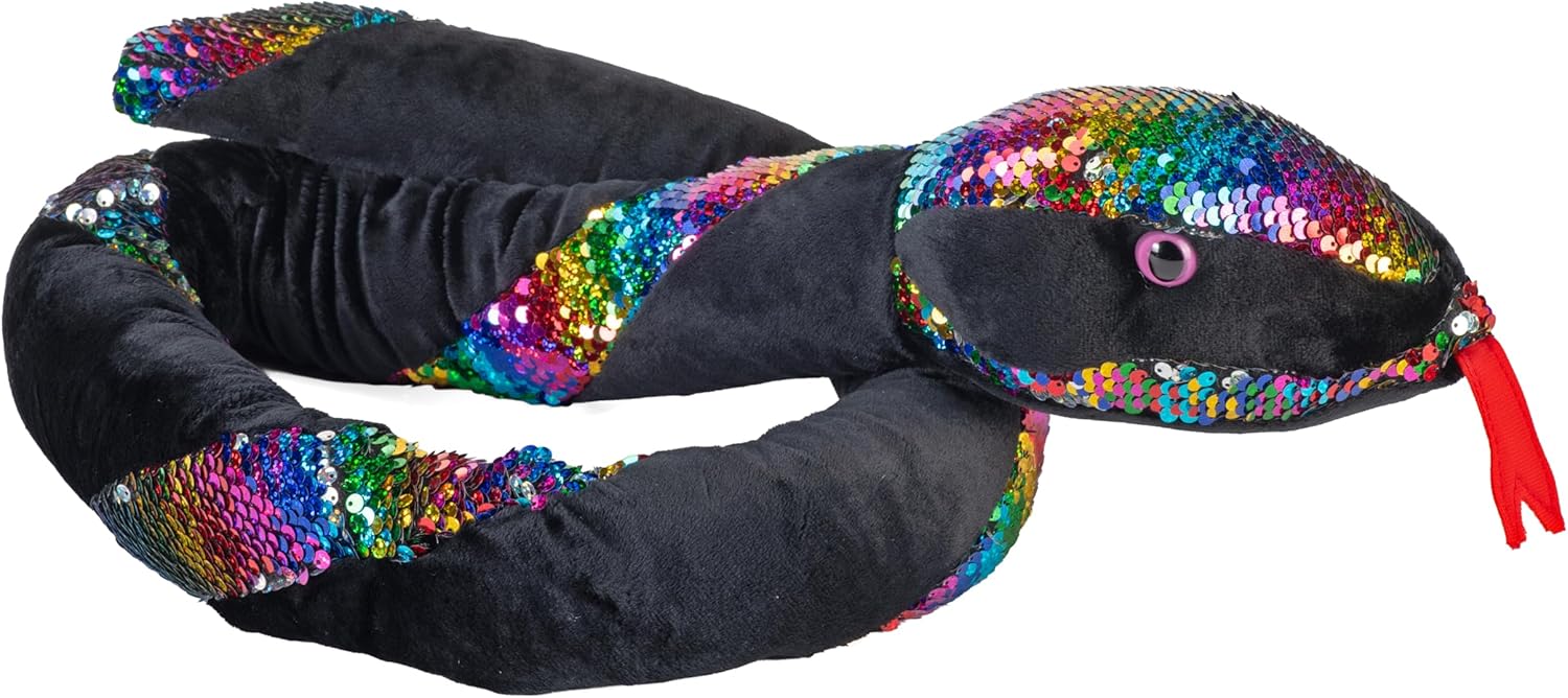 Wild Republic Sequin Snake Plush, Stuffed Animal, Plush Toy, Gifts for Kids, Teal & Purple, 54"