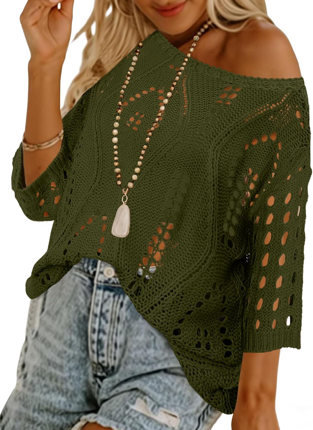 CRAZY GRID Women Casual Crochet Hollow Out Tops Spring Summer Half Sleeve Beach Swim Cover Ups Trendy Knit Outfits - Image 4