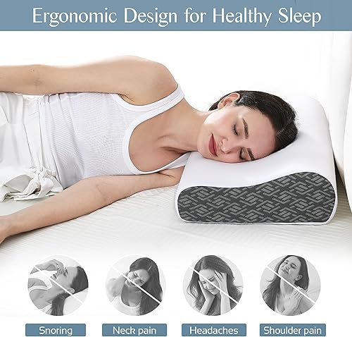 Miniatura 3 de Almohadas de espuma viscoelástica para aliviar el dolor de cuello, almohada refrescante para dormir, almohada ergonómica de apoyo cervical con funda