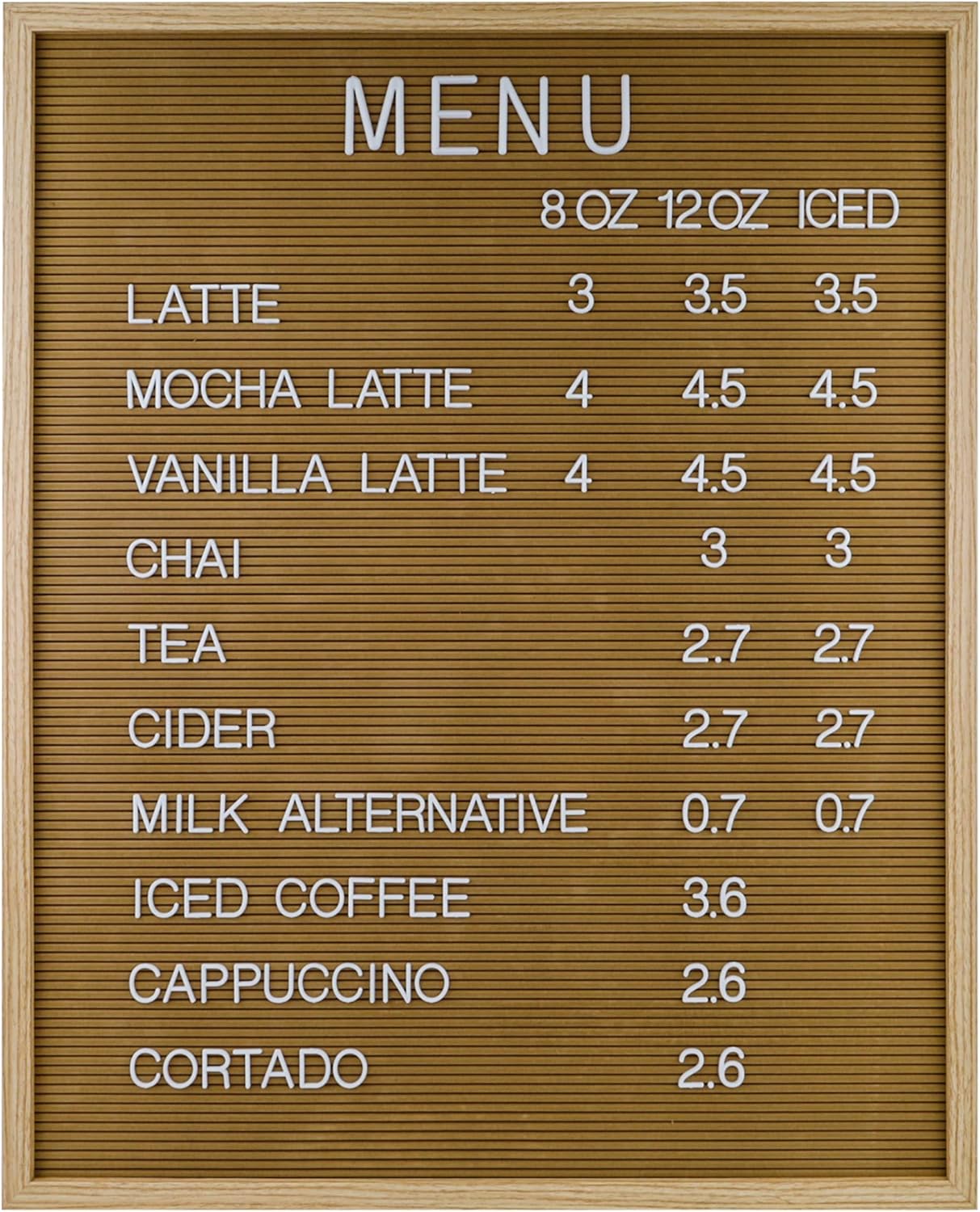 24 x 30 Inch Cappuccino Framed Felt Message Board – Large Changeable Letter Board with 966 Letters – Wall Mounted Display Board for Home Decor, Cafés, and Boutique Spaces