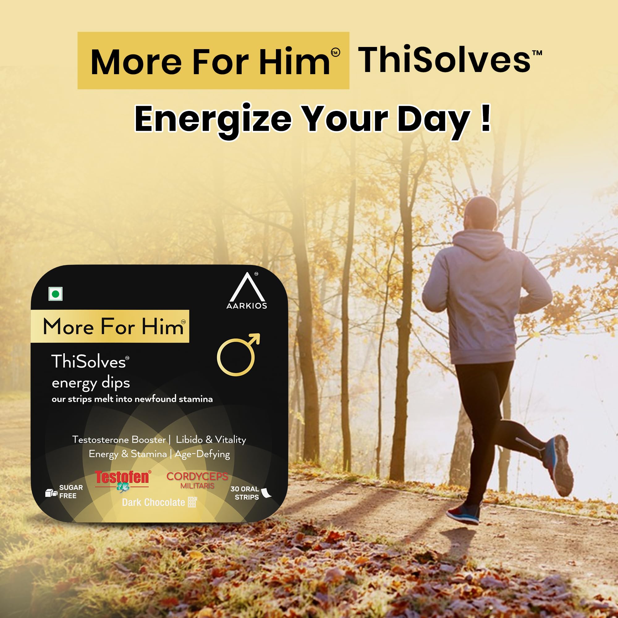 AARKIOS More For Him Testo Power with Testofen, Himalayan Shilajit, Ginkgo Biloba & Ashwagandha | Plant-Based Supplement for Men | Supports Vitality, Stamina & Energy | 30 Oral Strips 2