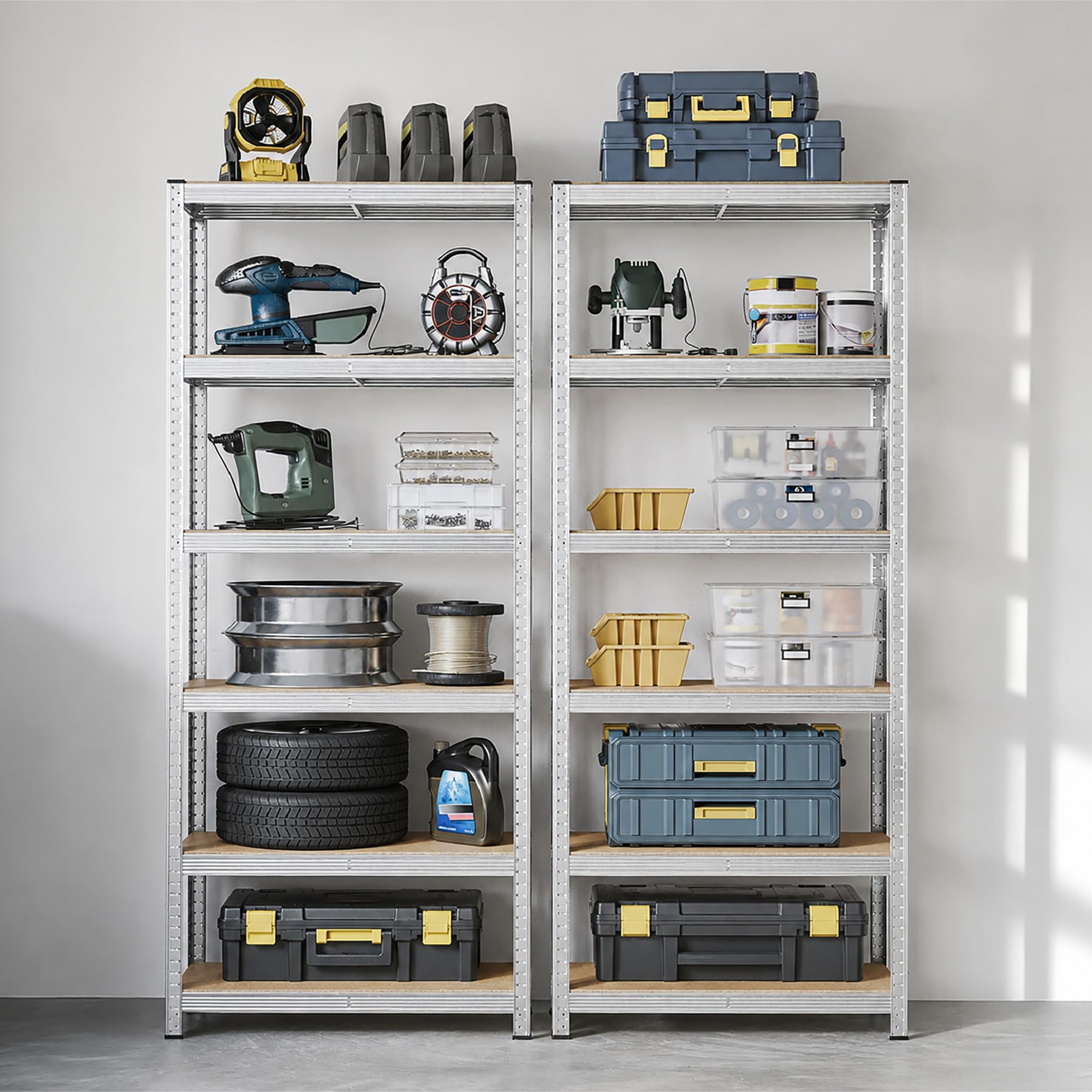 IlGruppone Set 2 Scaffali Metallici Modulari 180x90x40 cm 6 Ripiani in MDF Portata 875 kg Totali Montaggio ad Incastro Scaffalatura Garage Cantina Magazzino Officina Grigio