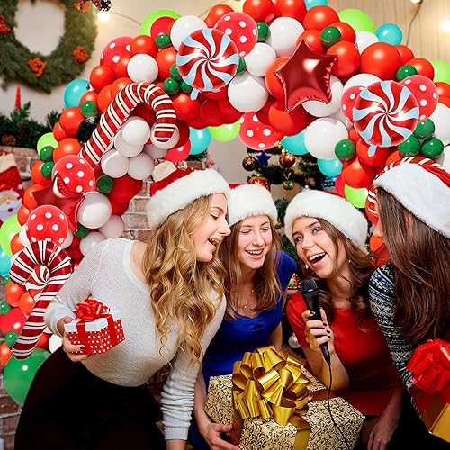 Miniatura 7 de Kit de arco de guirnalda de globos de Navidad, paquete de 150 globos de Navidad con globos rojos, verdes y blancos, con globos de bastón de caramelo