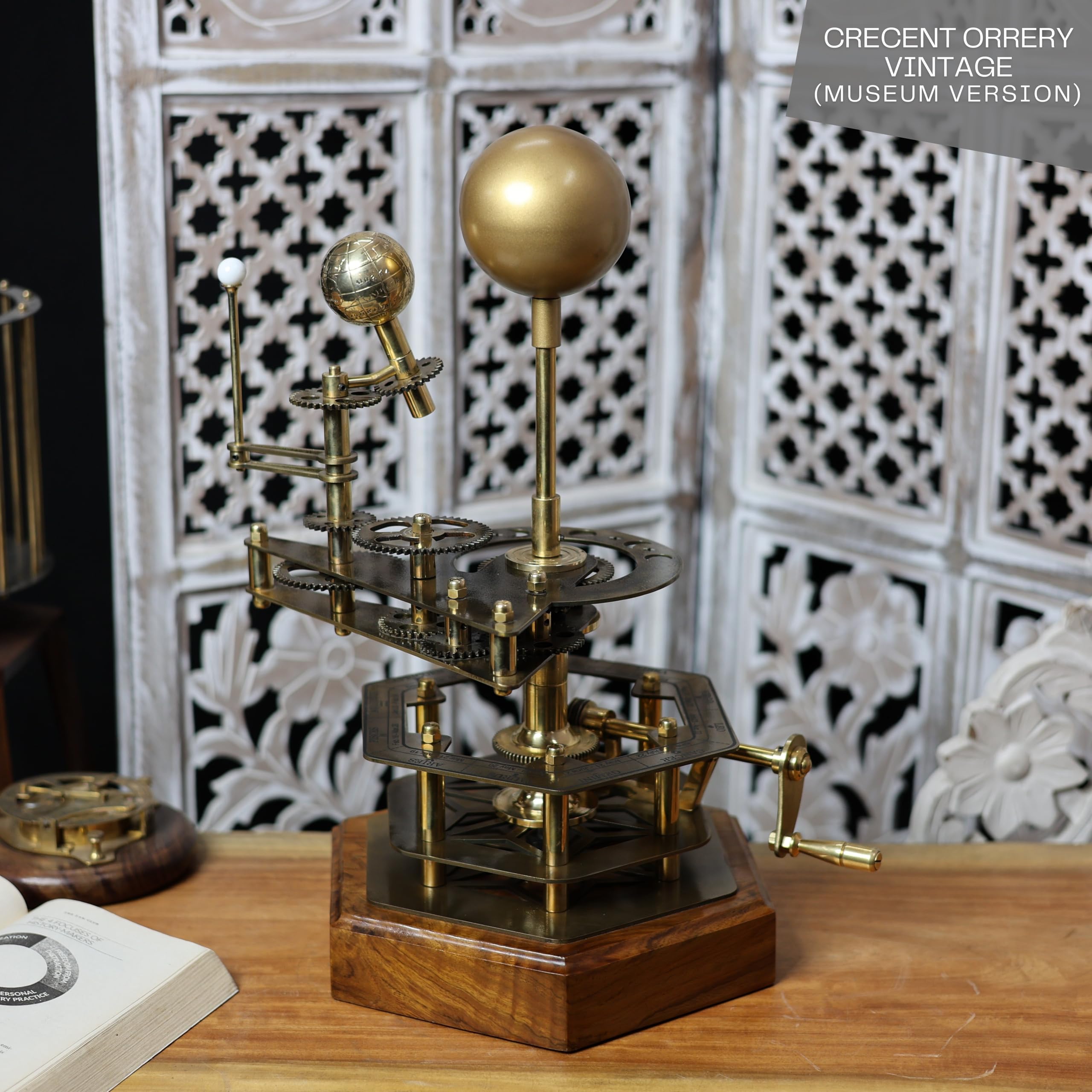 Cosmos Museum Large Brass Orrery – Functional Planetary Model with Precision Gears | Handcrafted Tellurion for Astronomy Enthusiasts, Home & Office Decor, and Collectors