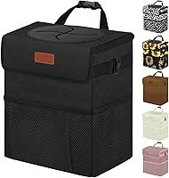 Vista 25 de Cubo de basura para coche, marrón, capacidad de 2.2 galones, impermeable, material de poliéster, correa ajustable, diseño colgante, forro a prueba