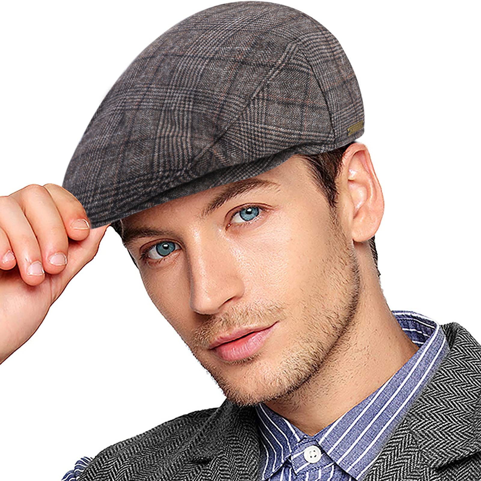 WantonfyFlat Cap Mens Beret Hat Newsboy Cap Duckbill Hat Ivy Hat Herringbone Newsboy Hunting Cap Tweed Cap Gatsby Hat