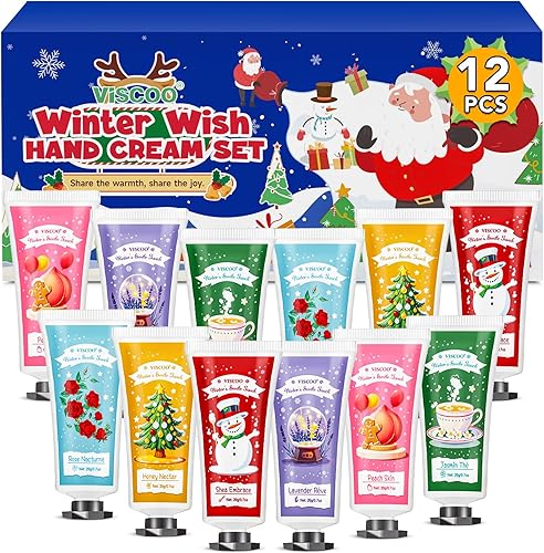 VISCOO 12 Pack Christmas Hand Cream Gift Set for Women, Mini Hand Lotion for Dry Cracked Hands Travel Size,Christmas Gifts in Bulk for Party Favors,Stocking Stuffers for Women Teen Girls Holiday Gifts