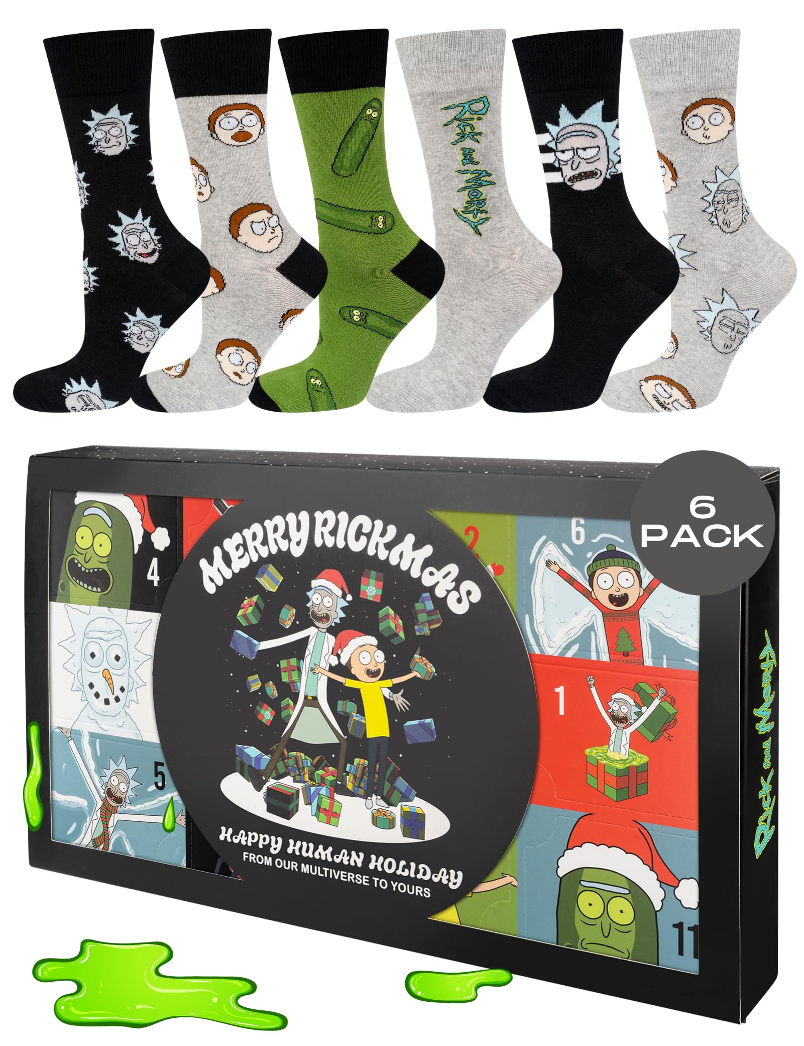 Soxo Unisex Rick & Morty Warner Bros Rick And Morty Mens Socks Christmas Gifts Funny Pickle Men Cotton Long Sock 6.5-10.5 6 Pairs