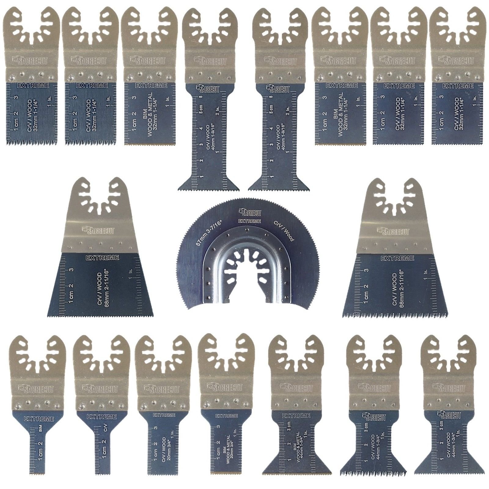 SabreCut 19pcs BB_SPK18 Attacco rapido Lame multiutensile Durevole | Compatibile con DeWalt Stanley BLACK+DECKER Bosch Fein (Non-StarLock) Makita Milwaukee Parkside Ryobi Worx Workzone