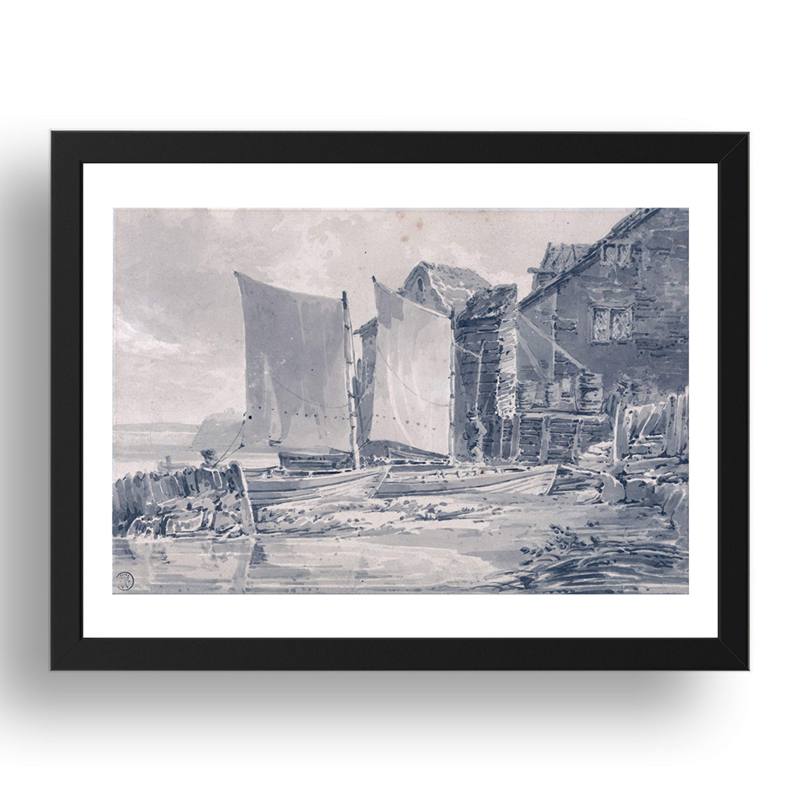 Fisherman's Cottage Douvres par Turner : poster A1 sous cadre noir mural