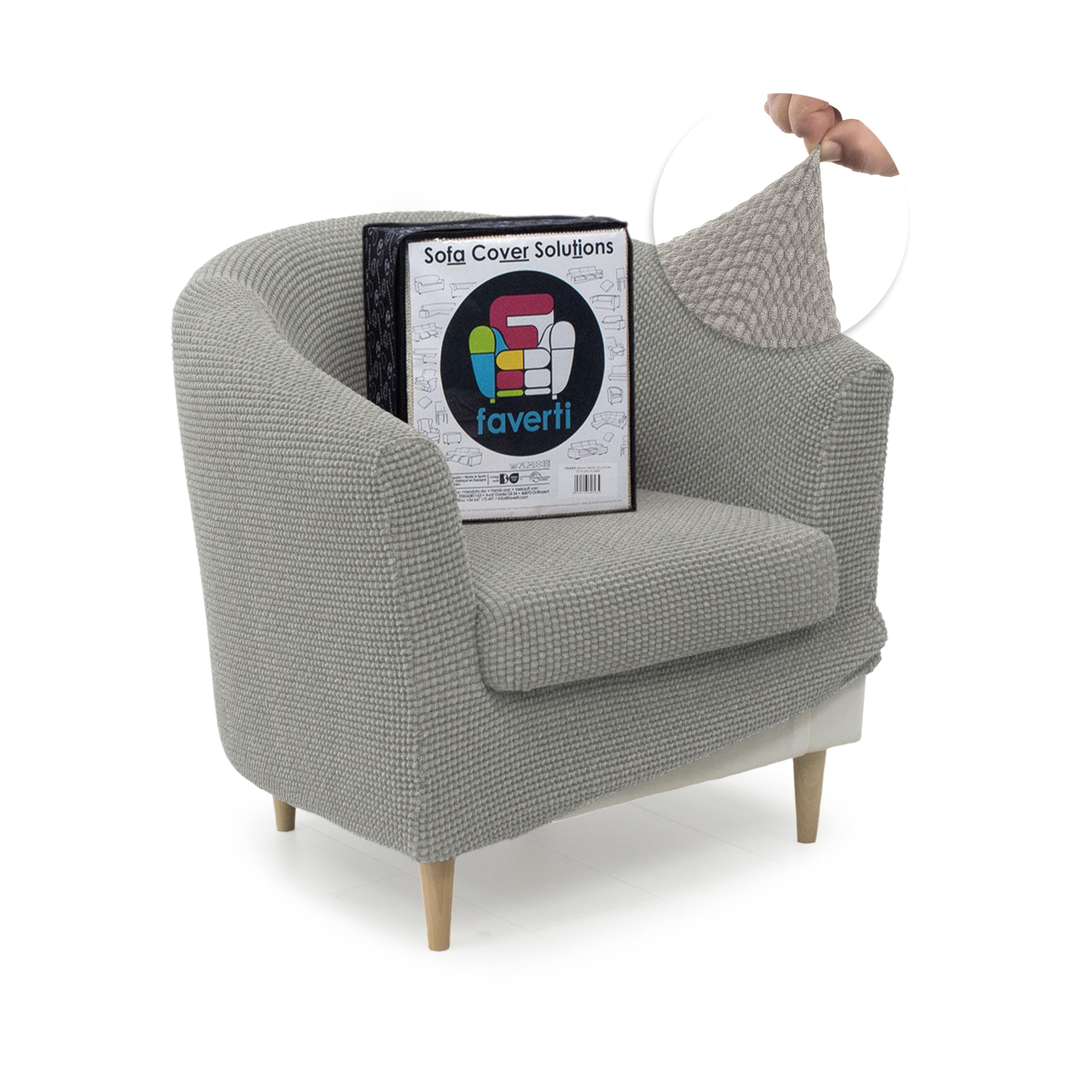 FAVERTI Club Armchair Cover with Seat Cover | Super Elastic Cover Compatible with IKEA TULLSTA and BAKLA Armchairs | Model NOVELE | Light Grey | Jacquard Fabric Quality Cotton Feel
