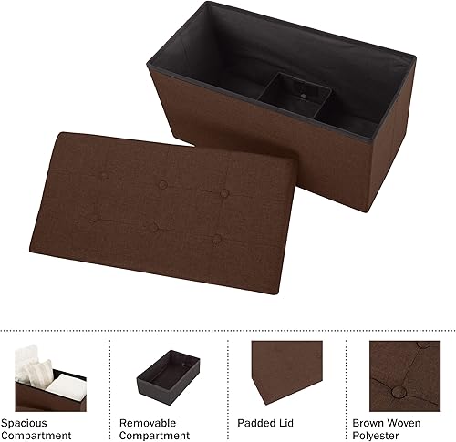 Miniatura 55 de Lavish Home - Banco otomano con almacenamiento, plegable, tapa acolchada de espuma con punzoneado de 30 pulgadas, gris oscuro